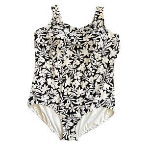 Lands' End Women’s 26W Black White Floral One Piece Bathing Swim Suit